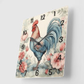 Waterverf Rooster and Flowers Vierkante Klok (Hoek)