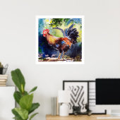 Waterverf Rooster Art Poster (Thuiskantoor)