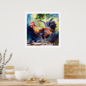 Waterverf Rooster Art Poster (Keuken)