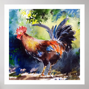 Waterverf Rooster Art Poster