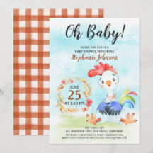 Waterverf Rooster Baby shower Boerderij Invitation