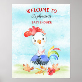 Waterverf Rooster Baby shower Boerderij Poster