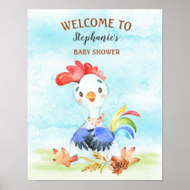Waterverf Rooster Baby shower Boerderij Poster