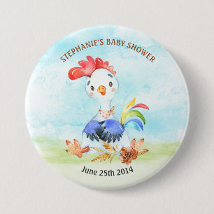 Waterverf Rooster Baby shower Boerderij Ronde Button 7,6 Cm