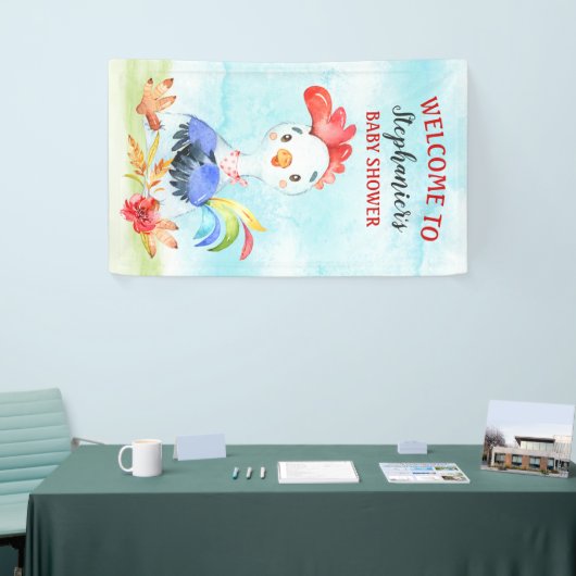 Waterverf Rooster Baby shower Boerderij Spandoek (Beurs)