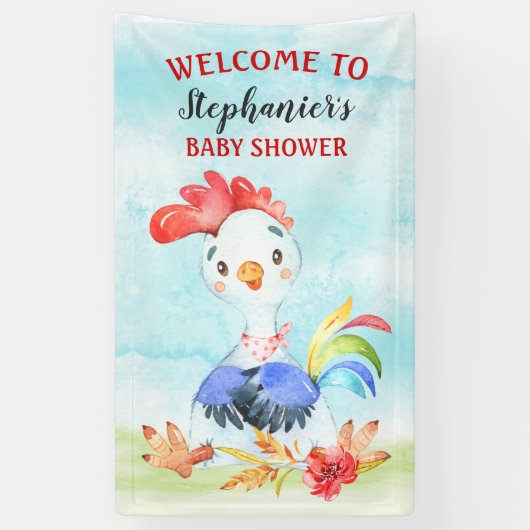 Waterverf Rooster Baby shower Boerderij Spandoek (Verticaal)