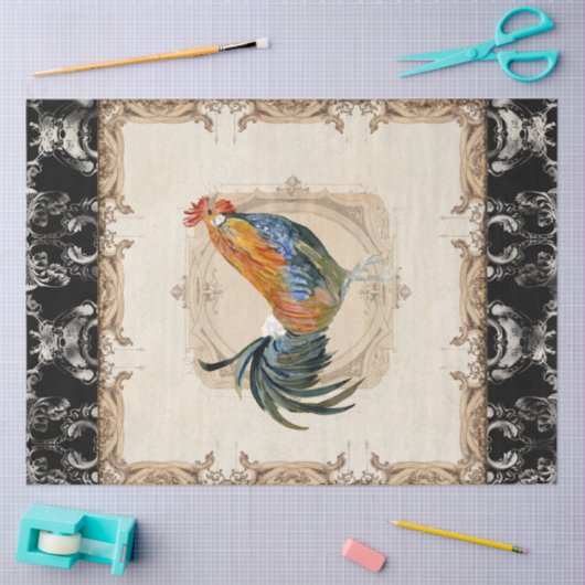 Waterverf Rooster Black  Franse decoupage Tissuepapier (Craft)