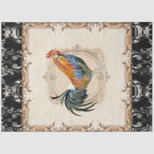 Waterverf Rooster Black  Franse decoupage Tissuepapier (Voorkant)