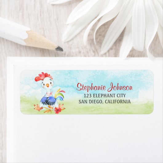 Waterverf Rooster Boerderij Etiket (Insitu)