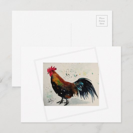 Waterverf Rooster Briefkaart (Voorkant / Achterkant)