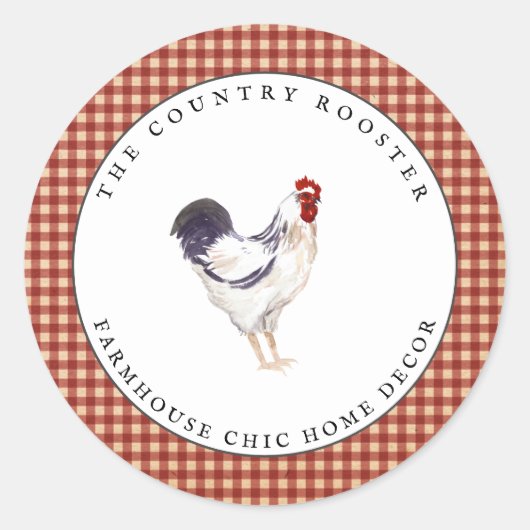 Waterverf Rooster Farmhouse Land Round Label (Voorkant)