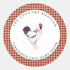 Waterverf Rooster Farmhouse Land Round Label