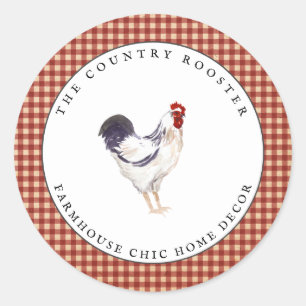 Waterverf Rooster Farmhouse Land Round Label