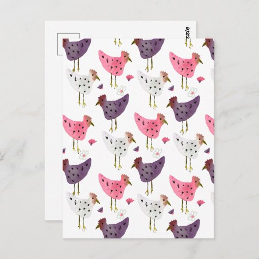 Waterverf Rooster Floral Pattern Briefkaart (Voorkant / Achterkant)
