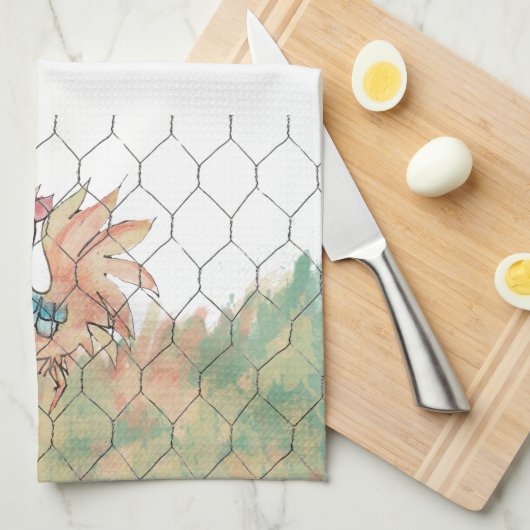Waterverf Rooster Kitchen Towel Theedoek (Quarter Fold)