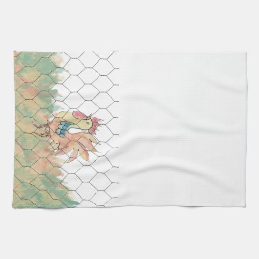 Waterverf Rooster Kitchen Towel Theedoek (Horizontaal)