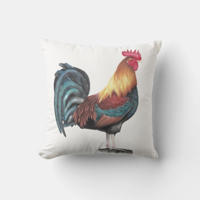 Waterverf Rooster Kussen (Voorkant)
