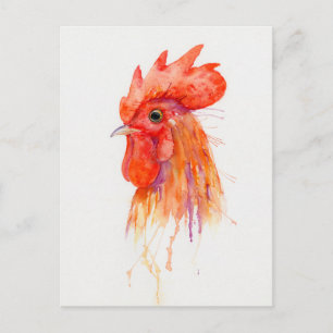 Waterverf Rooster Portrait Golden Briefkaart