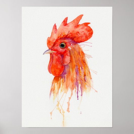 Waterverf Rooster Portrait Golden Rooster Poster (Voorkant)