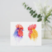 waterverf Rooster Portret twee roosters Briefkaart (Staand voorkant)