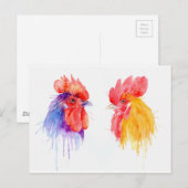 waterverf Rooster Portret twee roosters Briefkaart (Voorkant / Achterkant)
