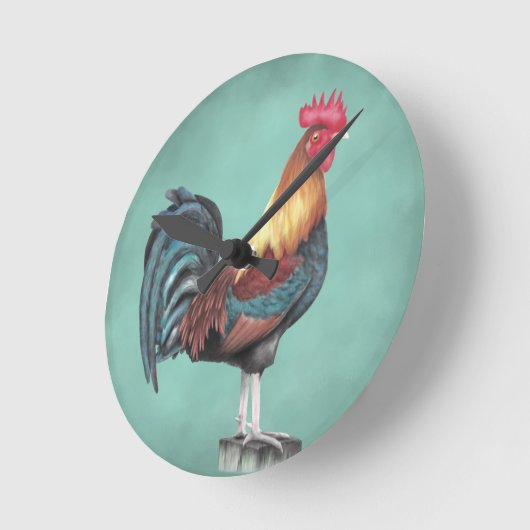 Waterverf Rooster Ronde Klok (Hoek)