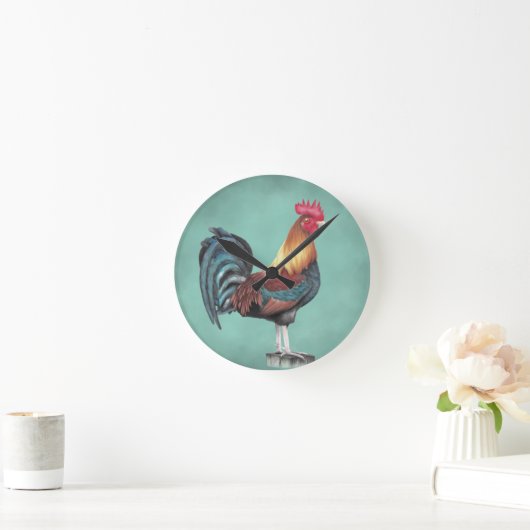Waterverf Rooster Ronde Klok (Huis)