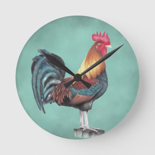 Waterverf Rooster Ronde Klok (Voorkant)