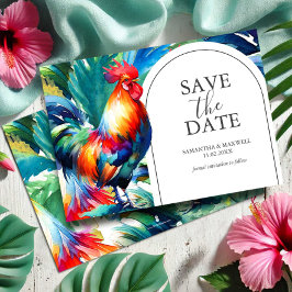 Waterverf Rooster Save The Date Invitation