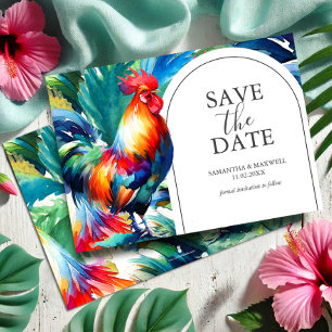 Waterverf Rooster Save The Date Invitation