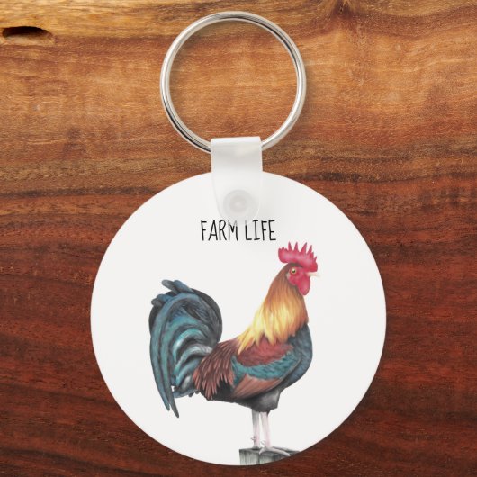 Waterverf Rooster Sleutelhanger (Voorkant)
