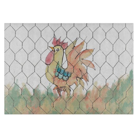 Waterverf Rooster Snijplank (Voorkant)