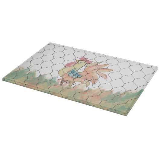 Waterverf Rooster Snijplank (Hoek)