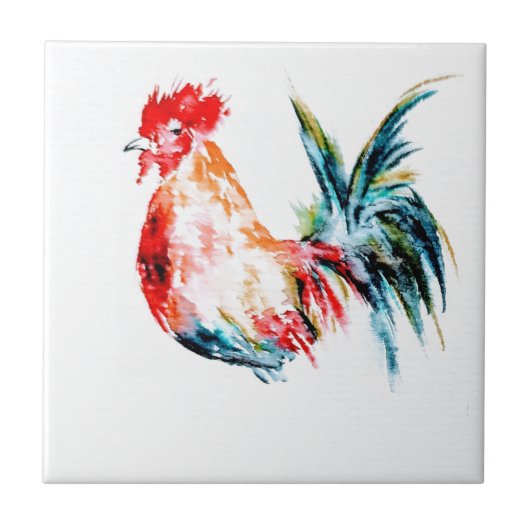  Waterverf Rooster Tegeltje (Voorkant)