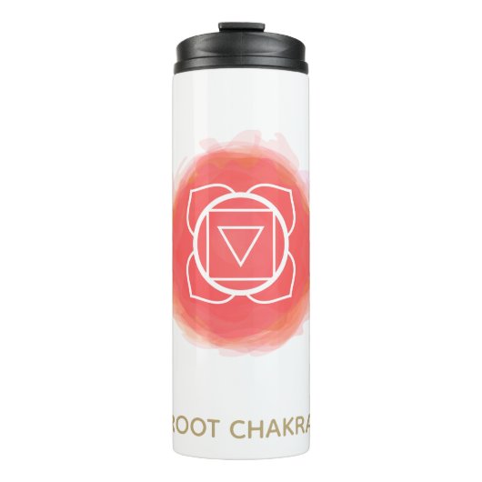 *~ Waterverf Root Chakra Symbol InAttentie Thermosbeker (Voorkant)