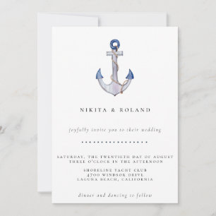 Waterverf Roped Anchor Wedding Uitnodiging