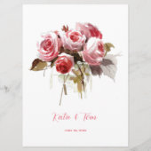 Waterverf Rose Boeket Trouwreceptie Menu (Achterkant)