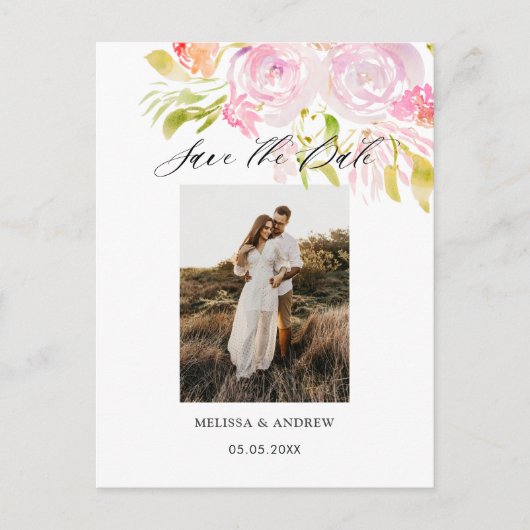 Waterverf Rose Bouquet bespaart de datum Aankondigingskaart (Voorkant)