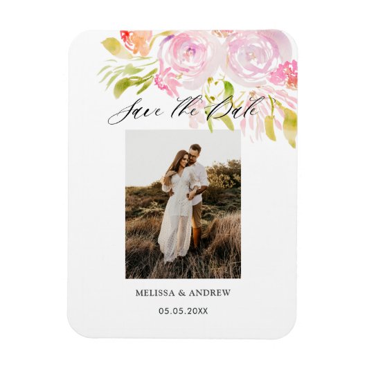 Waterverf Rose Bouquet bespaart de datum Magneet (Verticaal)