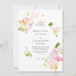 Waterverf Rose Bouquet Diamond Wedding Kaart