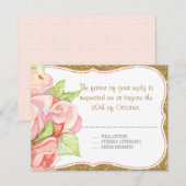 Waterverf Rose Bouquet Gold Blush Pink RSVP (Voorkant / Achterkant)
