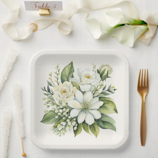 Waterverf Rose Bouquet Papieren Bordje (Huwelijk)