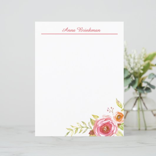 Waterverf Rose Bouquet Personal Stationery (Staand voorkant)
