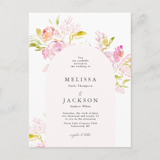 Waterverf Rose bouquet Wedding Invitation Arch Briefkaart (Voorkant)
