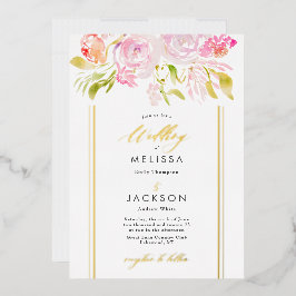 Waterverf Rose bouquet Wedding Invitation Folie Uitnodiging
