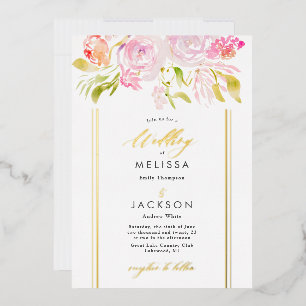 Waterverf Rose bouquet Wedding Invitation Folie Uitnodiging