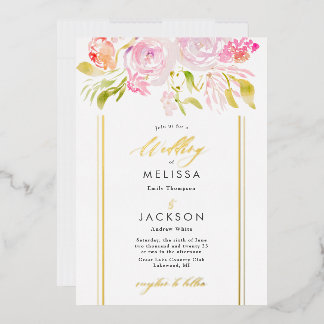 Waterverf Rose bouquet Wedding Invitation Folie Uitnodiging