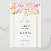 Waterverf Rose bouquet Wedding Invitation Folie Uitnodiging (Voorkant)