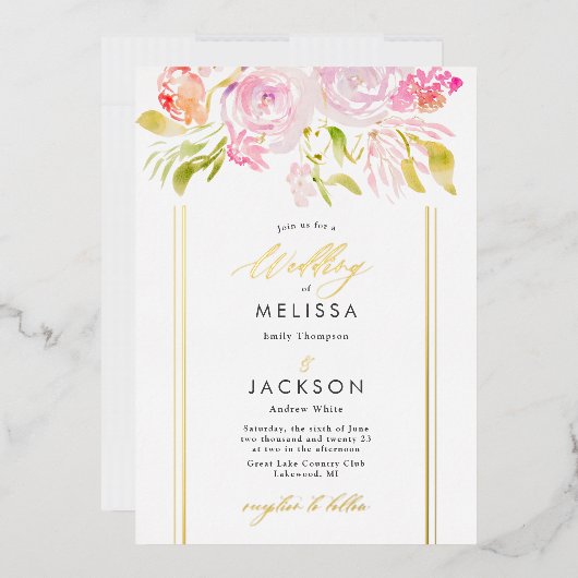 Waterverf Rose bouquet Wedding Invitation Folie Uitnodiging (Envelop)