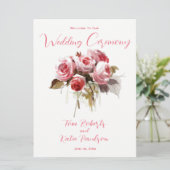 Waterverf Rose Bouquet Wedding Programmakaart (Staand voorkant)
